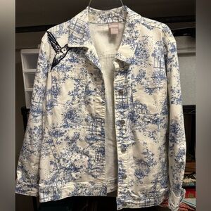 Chico's Blue and Cream Printed Jean Jacket